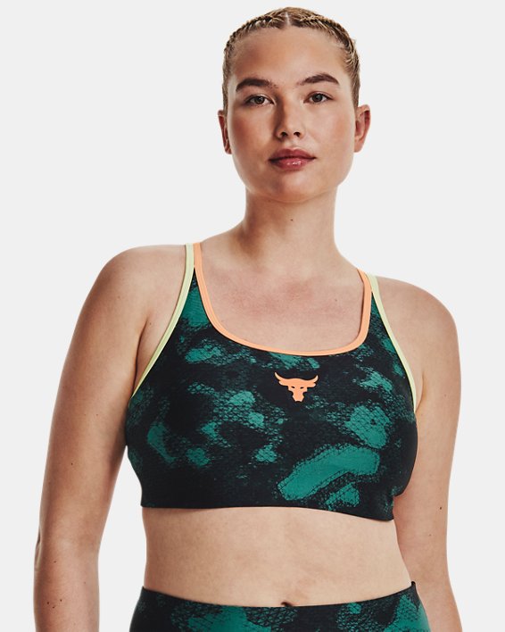 Women's Project Rock Crossback Family Printed Sports Bra, Green, pdpMainDesktop image number 4